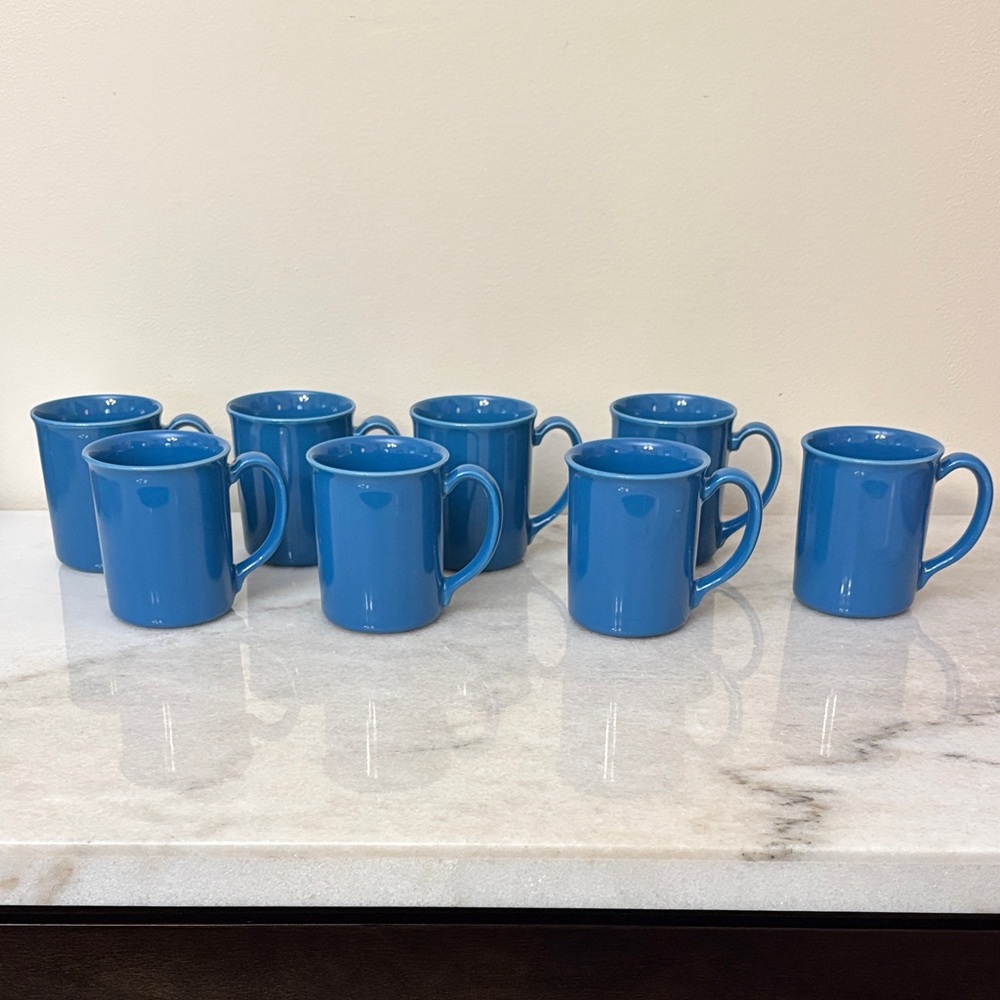 Corning Bright Blue Ceramic Mug Set of 8